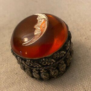 Vintage Man in the Moon Round Silver Lucite Ring Box Made in India